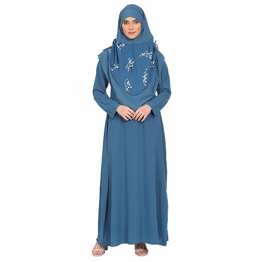 Simple abaya with a matching Instant Hijab- French Blue